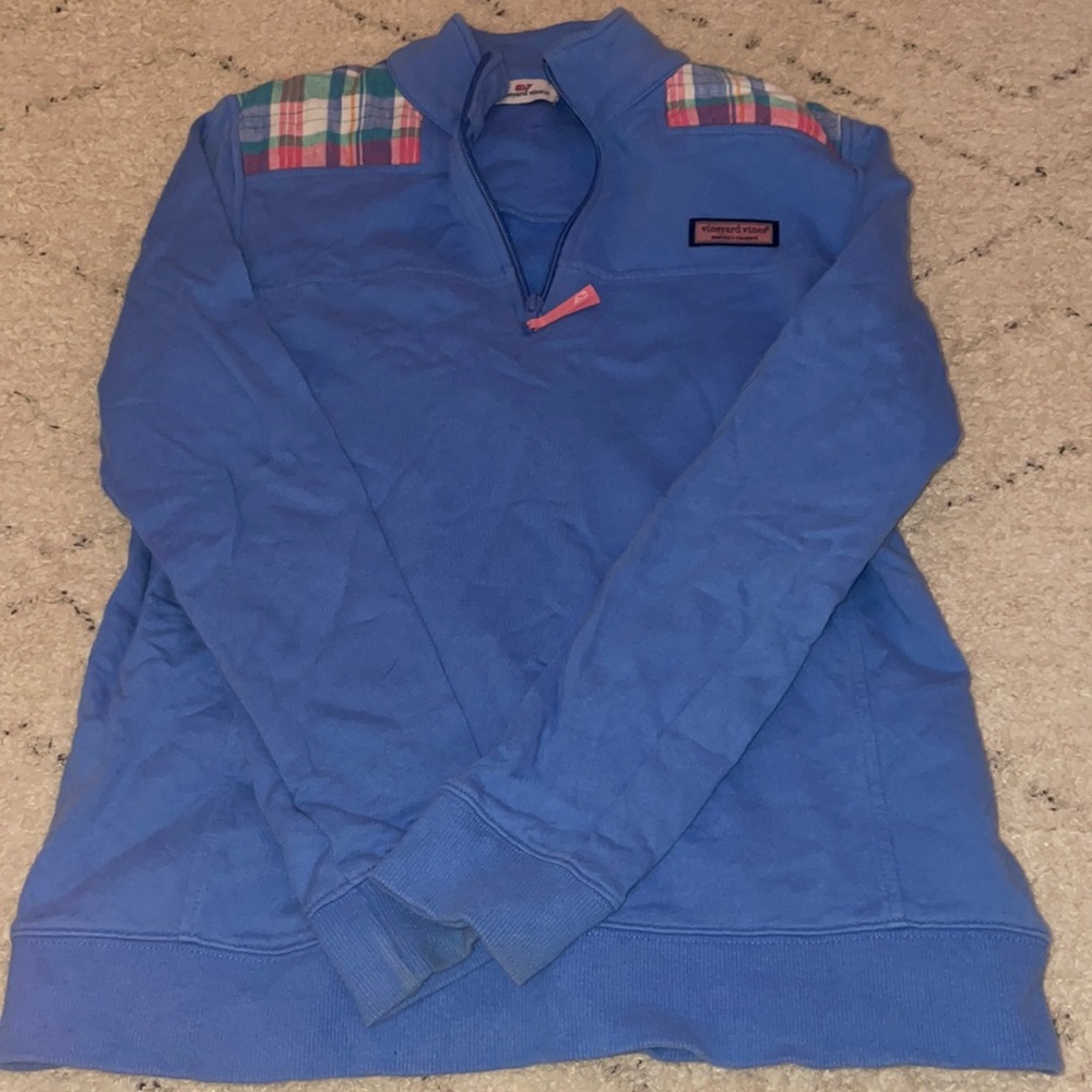 Vineyard Vines Blue and Plaid Quarter Zip